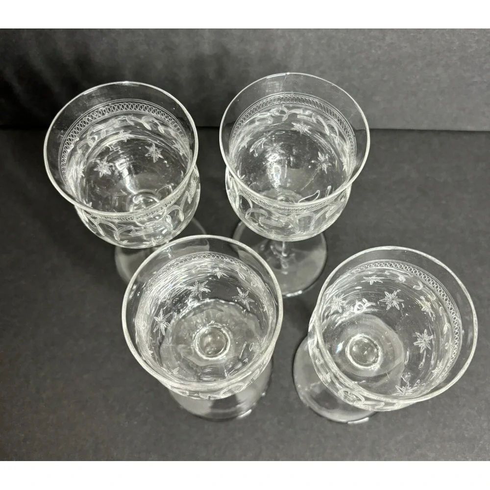 4 Franciscan Tiffin Needle Etch Small Cordial Glasses Optic Stars & Stripes READ